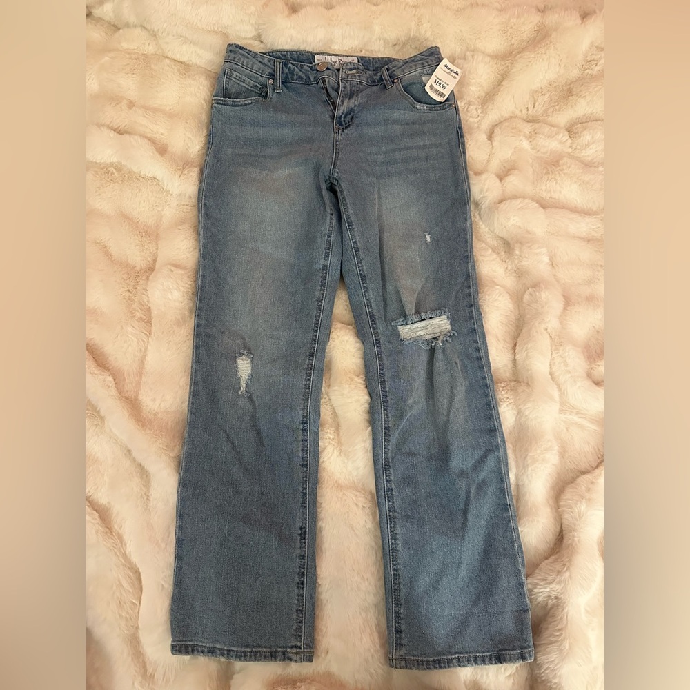 Indigo Rein Light Blue Distressed Straight Leg Jeans
